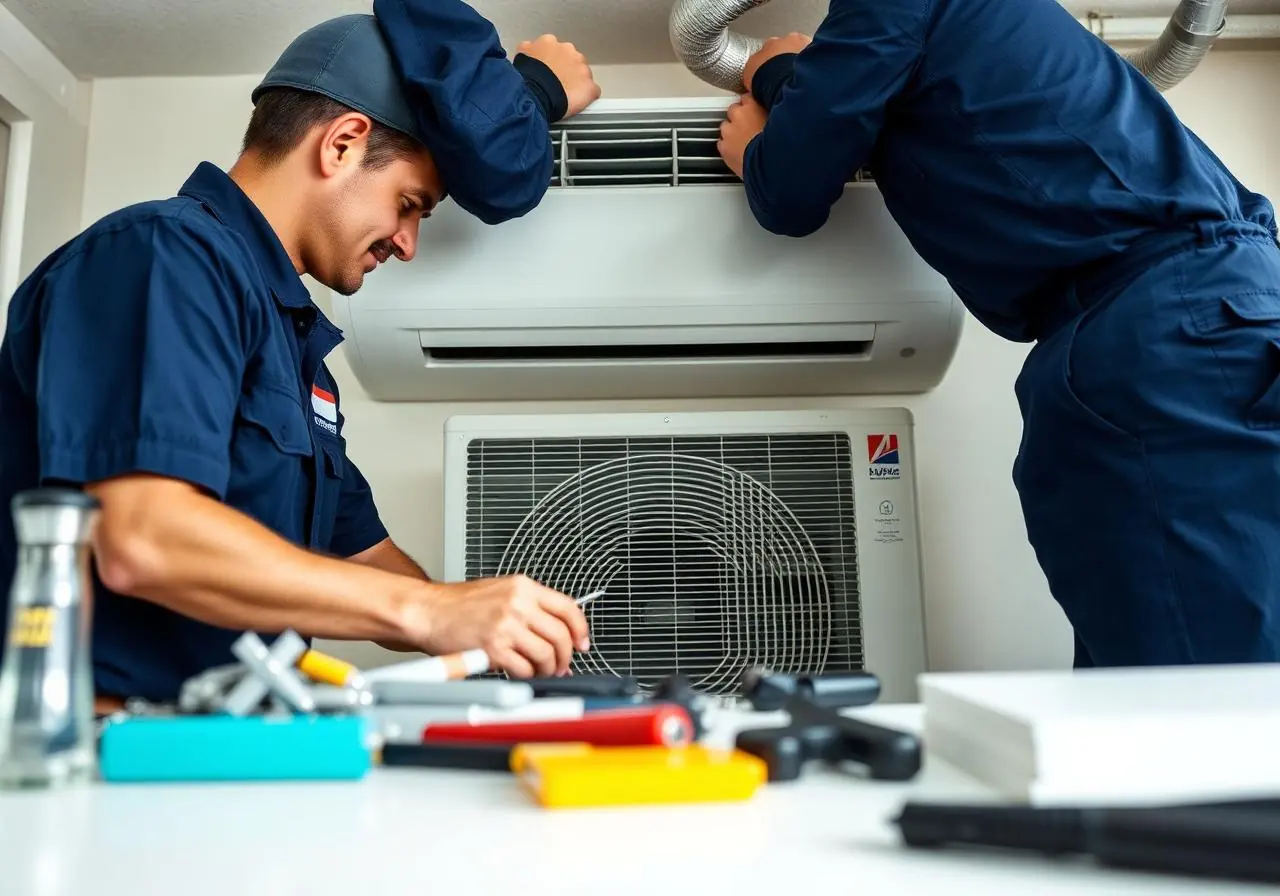 Brad's A/C technicians installing a new HVAC system